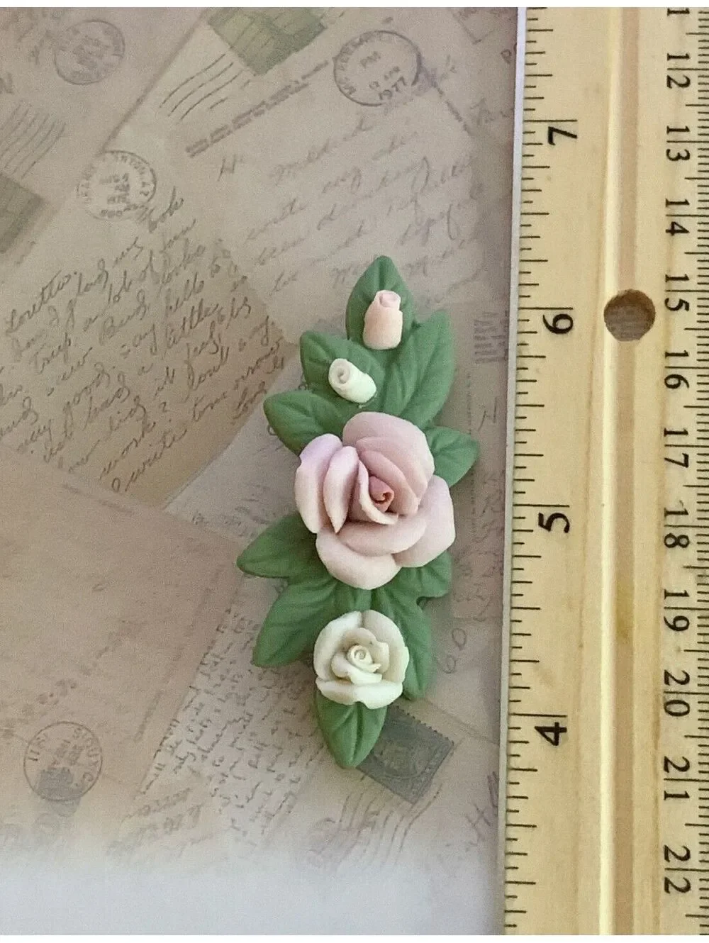 Vintage Charming Floral Porcelain Rose Brooch Pin - Elegant Handmade Accessory